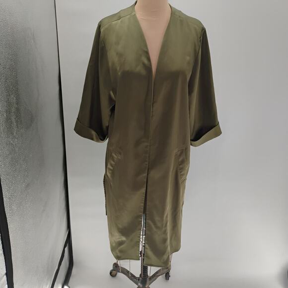 Anthropologie Floreat Kimono One Size Satin Floral Embroidered Open Front Green - Picture 5 of 15